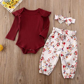 

Emmababy Infant Baby Girl Long Sleeve Knitted Tops Bowknot Floral Printed Long Pants Clothes Tracksuit Autumn Spring