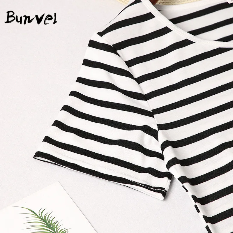 Bunvel/одинаковые комплекты для семьи; платья в полоску с принтом для малышей; Повседневное платье для мамы и дочки; женское платье