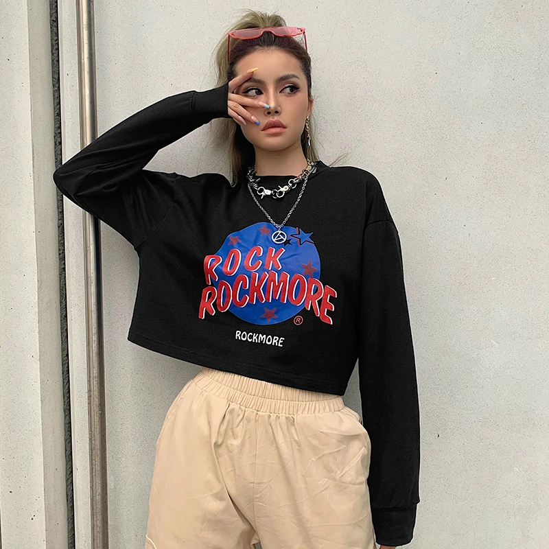 Rapwriter, круглый вырез, реглан, длинный рукав, свободный, Harajuku, с принтом, с буквами, земля, Толстовка для женщин, осень, зима, черный пуловер, топы