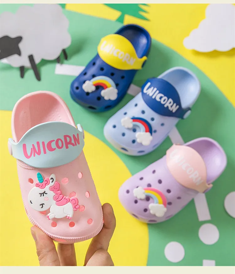 Suihyung Unicorn Kids Cave Shoes Summer Non-slip Boys Girls Two-wears Beach Swimming Slippers Toddler Children Non-slip Sandals