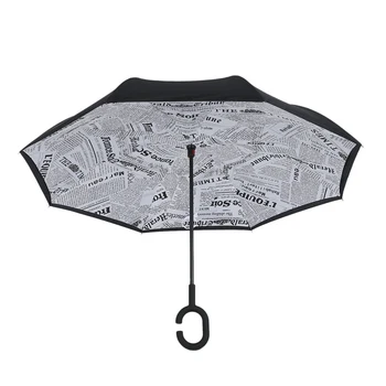 

Hot XD-Newspaper Folding Reverse Umbrella Double Layer Inverted Windproof Rain Car Umbrellas For Women