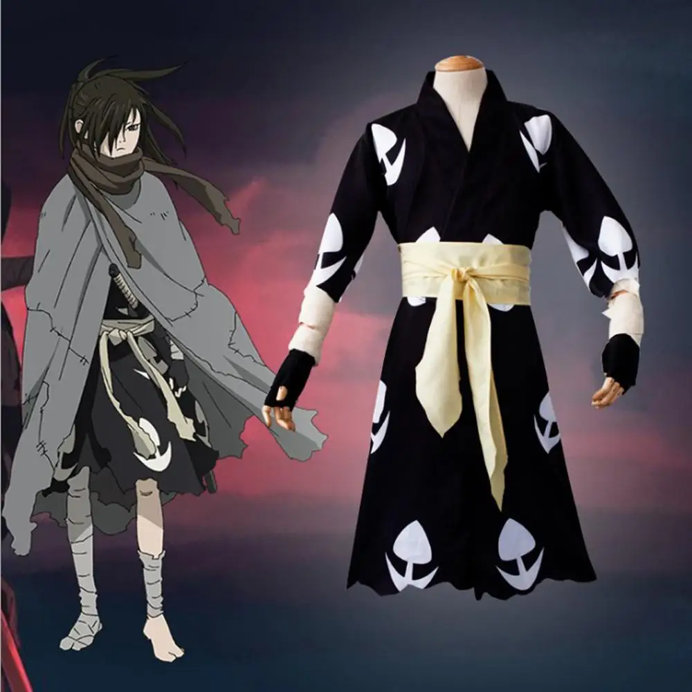 Черное кимоно Dororo Hyakkimaru Tezuka серая накидка шарф комплект одежды карнавальный