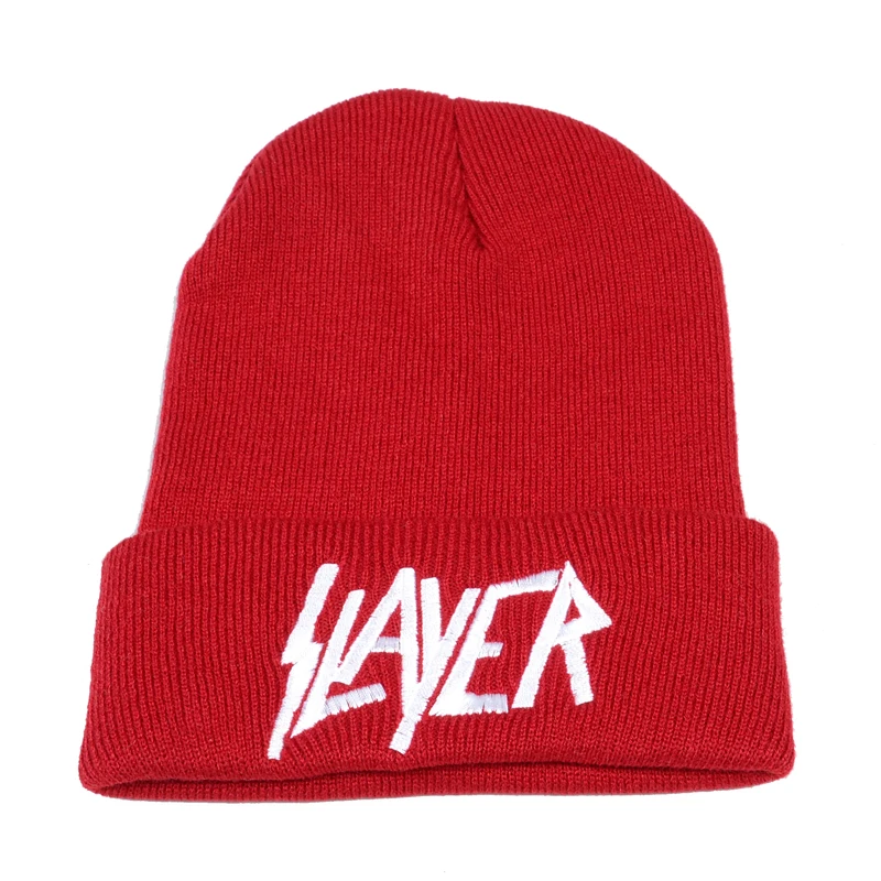 Красный Рок группа Slayer зимние трикотажные изделия теплые женские буквы вышивка YT шапочка унисекс рок шапка хип-хоп уличные лыжные береты-кепки - Цвет: Красный