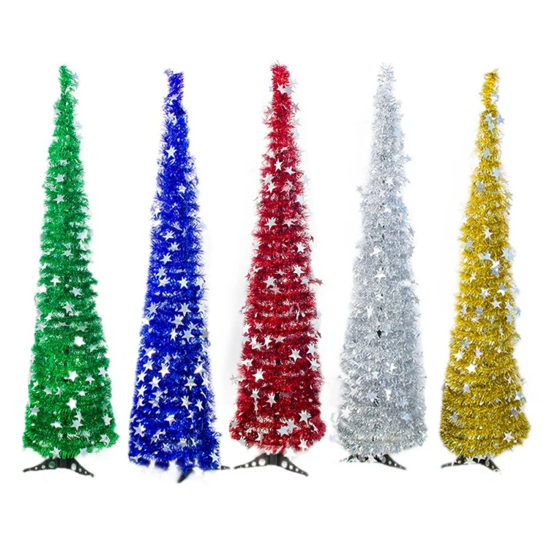 New Christmas Five-pointed Sequins Star Pull Flower Multi-color Christmas Tree DIY Simple 1.5 m Christmas Tree Decor Xmas