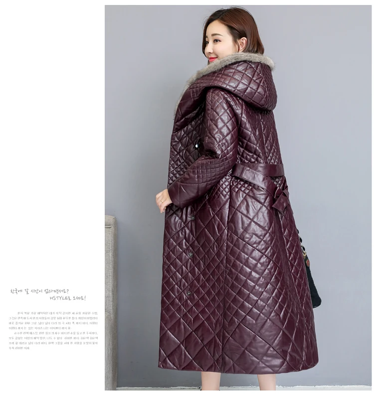 Long Section Imitation Sheepskin Coat Female Winter Fashion New Mink Fur Collar Hooded Thick Warm Leather Jacket Tide