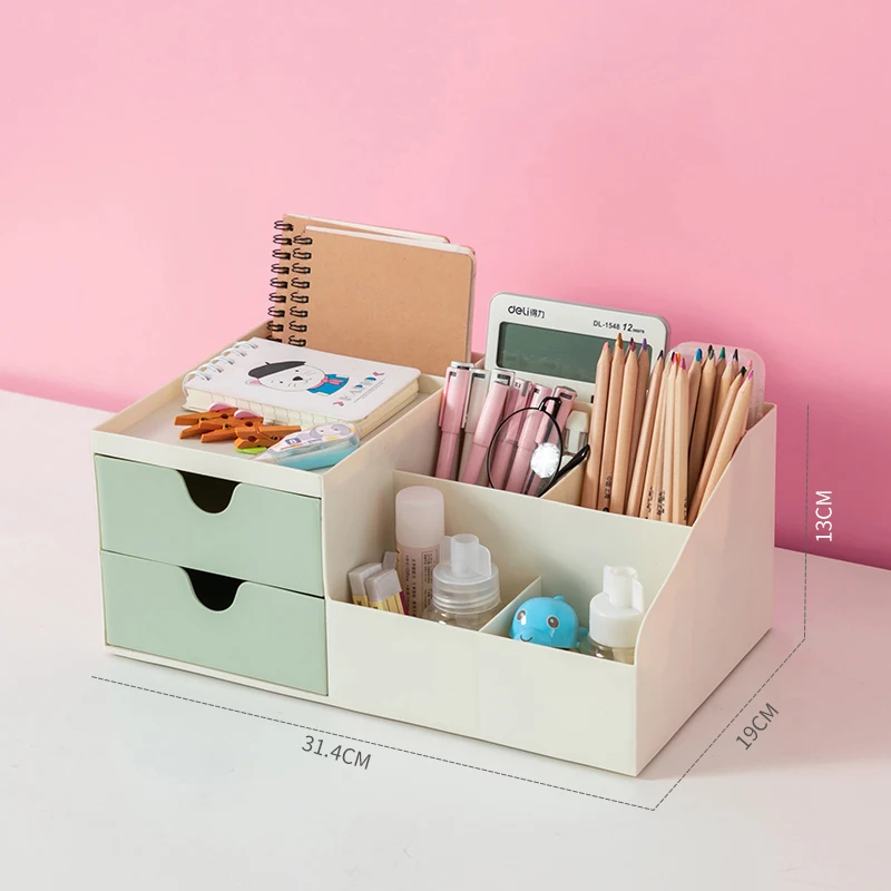 BNBS органайзер для макияжа, Настольная коробка для хранения, контейнер для косметики, коробка для ювелирных изделий, канцелярские товары, пластиковый органайзер, ящики для ящиков - Цвет: Double-Green