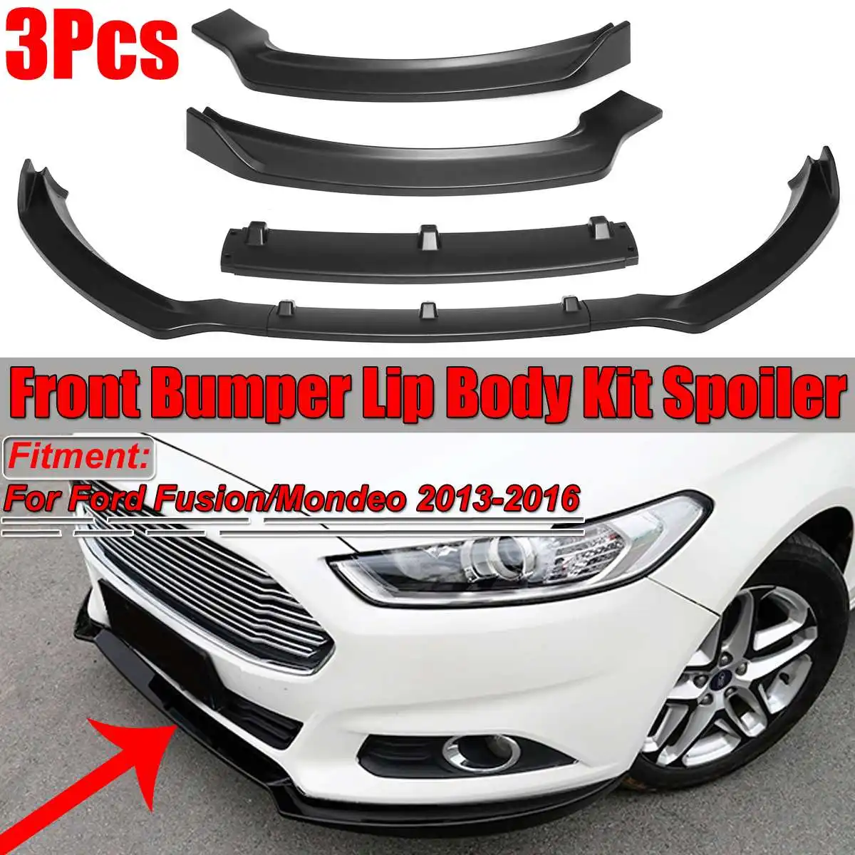 Stay Tuned Performance PU/696/PWH Paintd White Front Bumper Body Kit Lip 3PCS Compaitble with 2017-2018 Fusion/Mondeo 