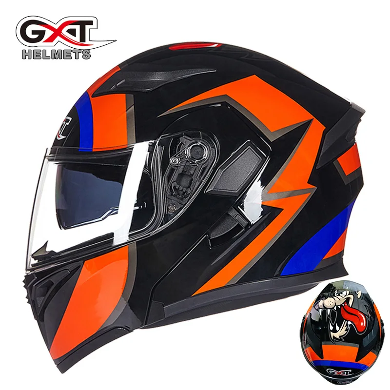 GXT moto rcycle шлем Двойные козырьки полное лицо Мото шлем гоночный мото rbike Filp Up крутой мужской для верховой езды casco moto rcycle шлемы - Цвет: Black wolf