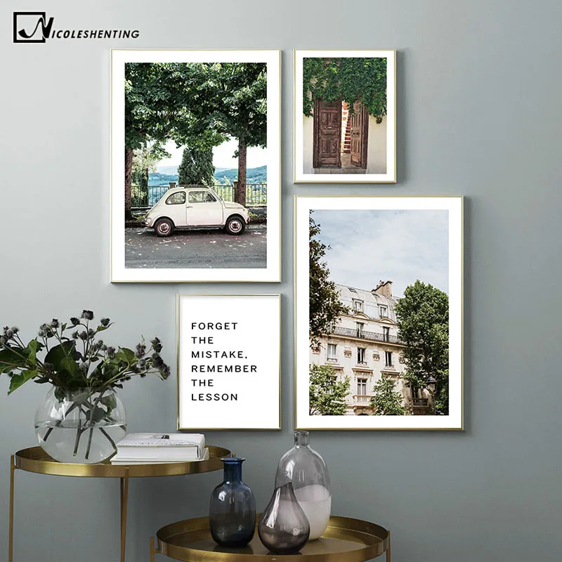 

Old House Car Tree Vintage Art Poster Nordic Landscape Canvas Print Motivational Wall Painting Modern Home Decoration Picture