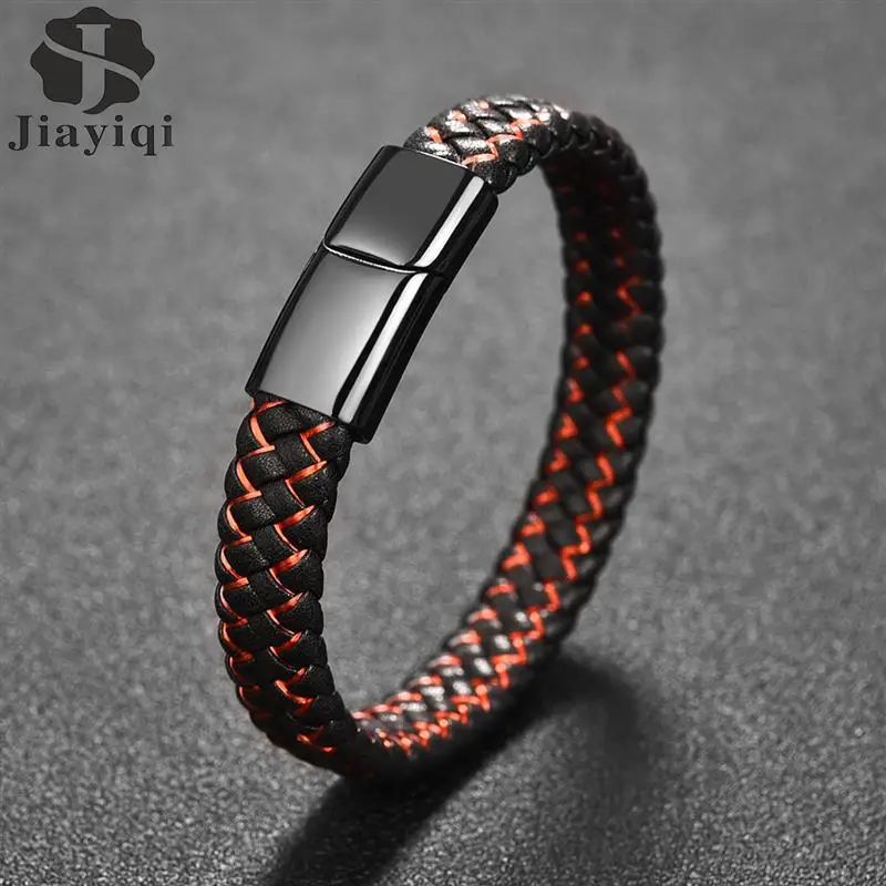 Кожаный браслет в стиле панк плетеный веревочный Браслет Черного и серебряного