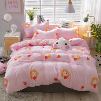 

Pink Cartoon girl Bedding Set, 220x240 Duvet Cover Pillowcase 3pcs ,135x200 Child Quilt Cover Double Queen King Size Bed Sets