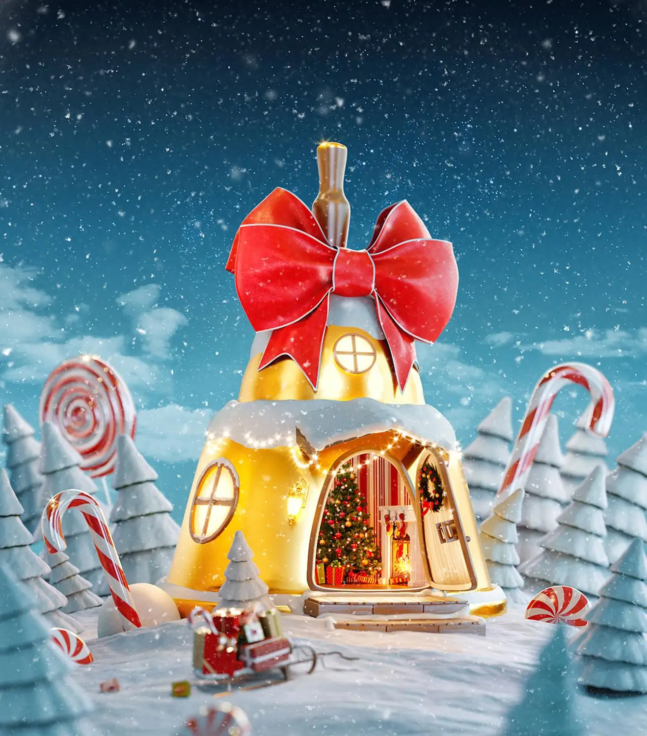 Фотофоны для фотостудии зимние снежные конфеты трость Рождественская елка дом Сказочный фон для фотосъемки