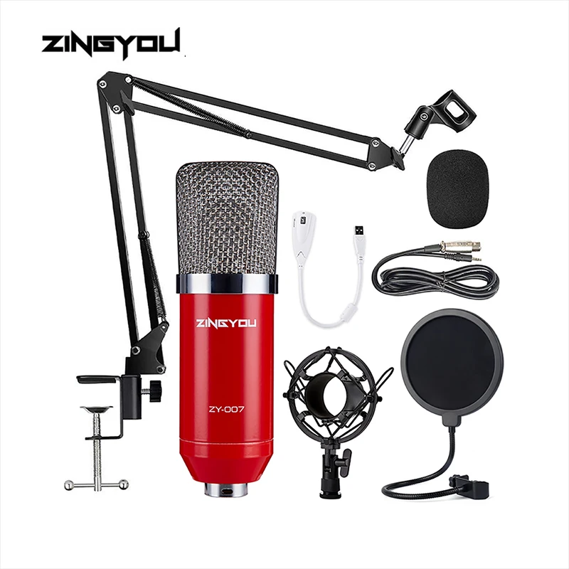 

ZINGYOU Karaoke Microphone Profesional Microphone Condenser 3.5mm With Pop Filter Studio Voice Recording Microfono Kit