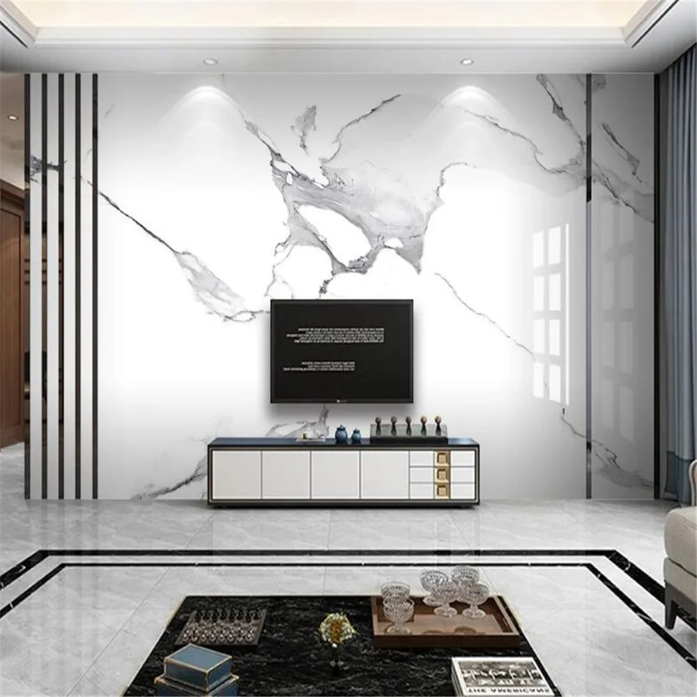 Milofi custom wallpaper mural high-end slab stone marble pattern jazz white background wall oriental white