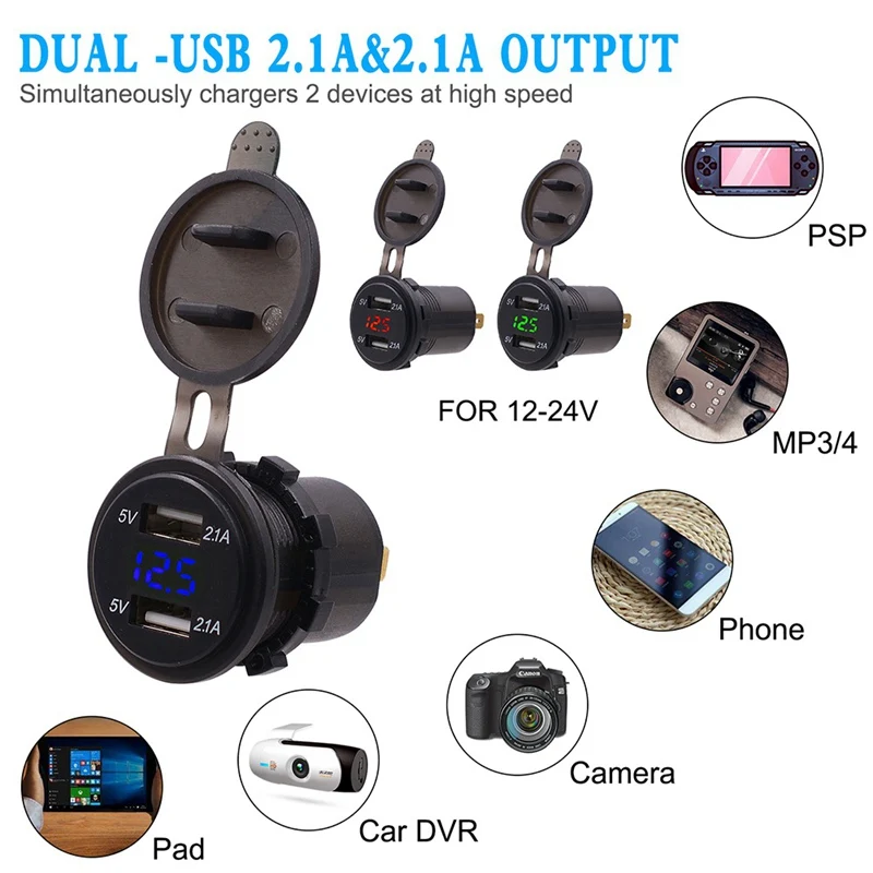 Мотоцикл автомобиль USB зарядное устройство гнездо вольтметр, прикуриватель автомобиля двойной USB зарядное устройство адаптер напряжение 4.2a 12 В