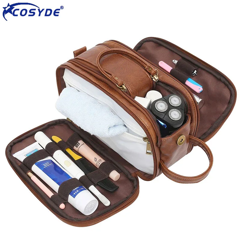 New Design Men's PU Leather Cosmetic Bag Large Capacity Razor Toothbrush Toiletries Storage Waterproof Zipper Wash | Багаж и сумки