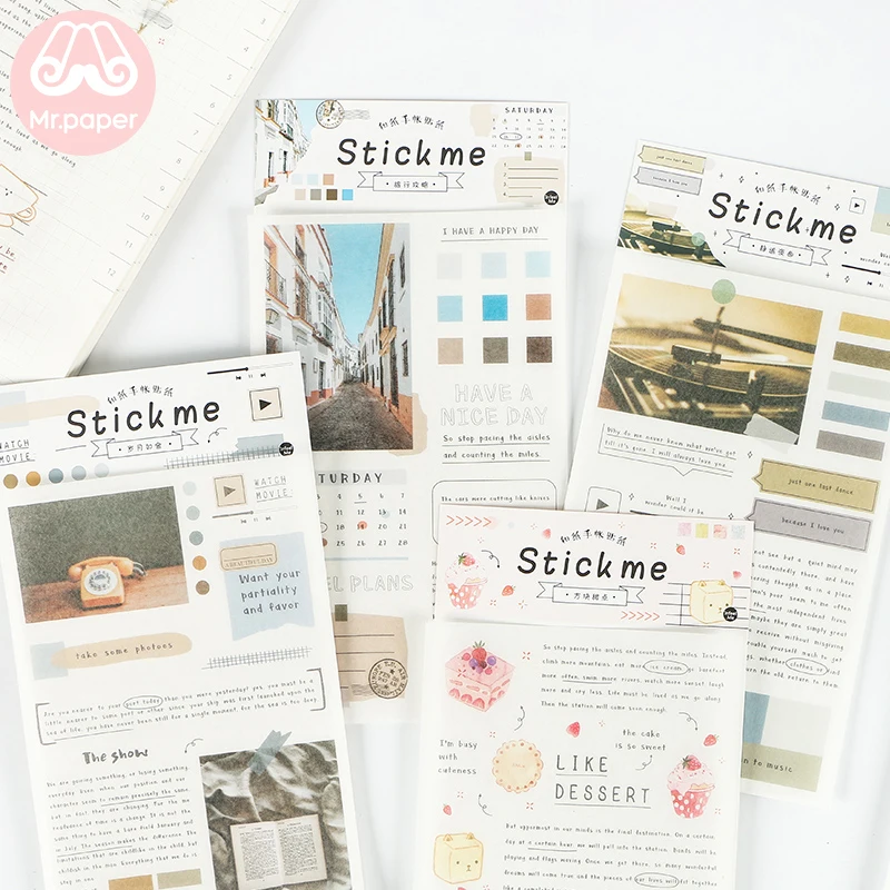 

Mr.paper 8 Designs 1Pc/pack Ins Minimalist Style Deco Stickers Scrapbooking Bullet Journal Popular Creative Decorative Stickers