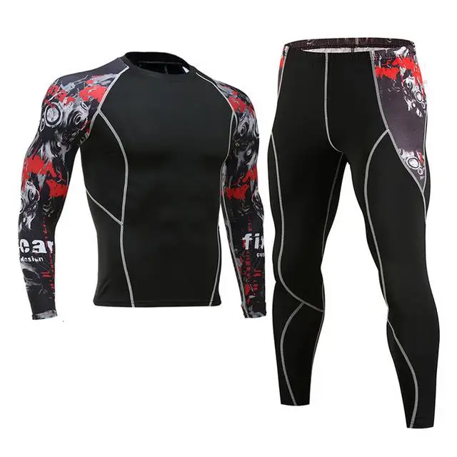 Спортивное компрессионное белье, зимнее термобелье для бега, леггинсы, Спортивная рубашка для фитнеса, мужской спортивный костюм rashgard - Цвет: Long 2pcs Sets
