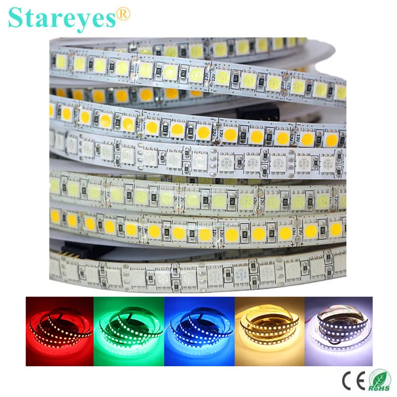 SMD5050 120 светодиодный/м 5 м DC12V DC24V RGB белый светодиодный полосы светильник IP20 IP65 IP67