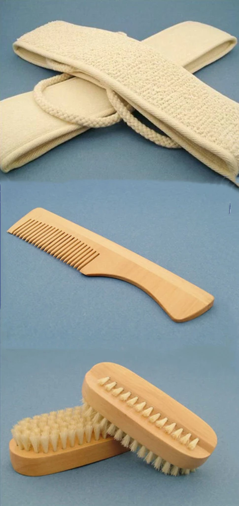 3pcs/set Natural Sisal Fiber Back-Strap Exfoliator Scrubber Wood Pocket- No Static Natural Wood& Bristle Oval Nail Brush