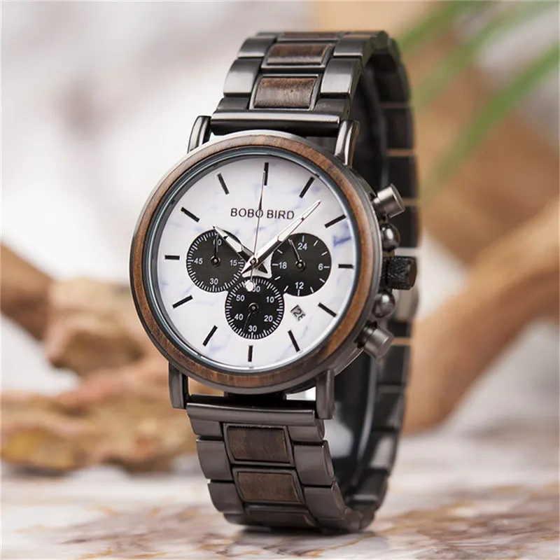 BOBOBIRD Luxury Business Watch Men Wooden Stopwatch Date Display Chronograph Wrist watches relogio masculino Ship From USA 5