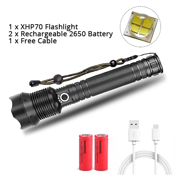 Сверхмощный светодиодный фонарь XHP70.2 Xlamp XHP50, яркий USB фонарь с зумом, 18650, 26650, перезаряжаемый охотничий фонарь, 5 режимов - Испускаемый цвет: Package F