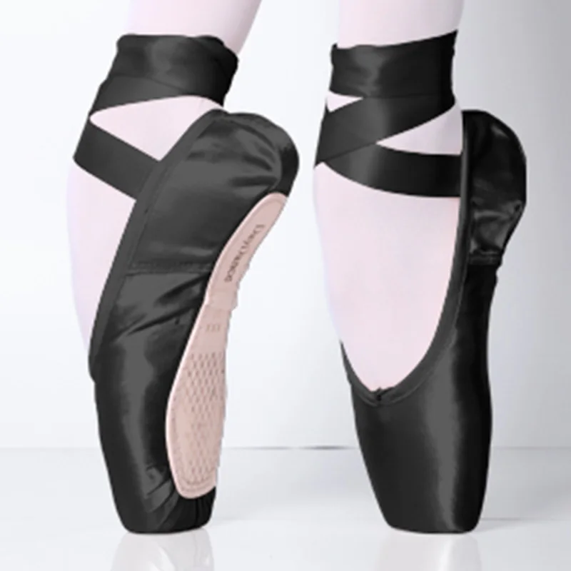 Black Satin Ballet Pointe Shoes Ladies Professional Ballet Shoes Girls Women Ballerina Shoes With Ribbons 2021 pearl lolita shoes women black mary jane shoes women s vintage girls high heels college student platform ladies shoes new