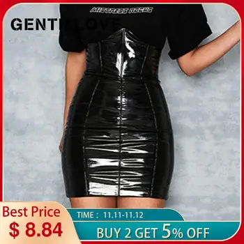 

Gentillove Faxu Latex PU Leather Skirt For Woman Zipper Black High Waist Pencil Skirts Women Spring Wrap Sexy Mini Skirt Female