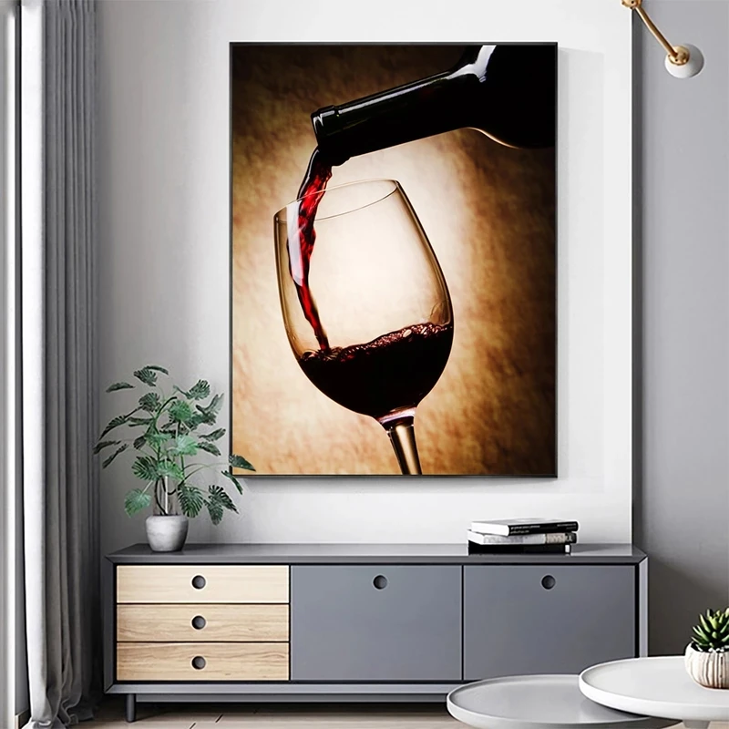Modern Art Red Wine Glass Canvas Painting Prints Poster Bar Nordic Wall Art Pictures Restaurant Kitchen Wall Living Room Decor