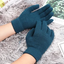 Зимние вязаные перчатки в рубчик для женщин и мужчин, унисекс, универсальные Утепленные перчатки с плюшевой подкладкой, волшебные теплые перчатки для запястья