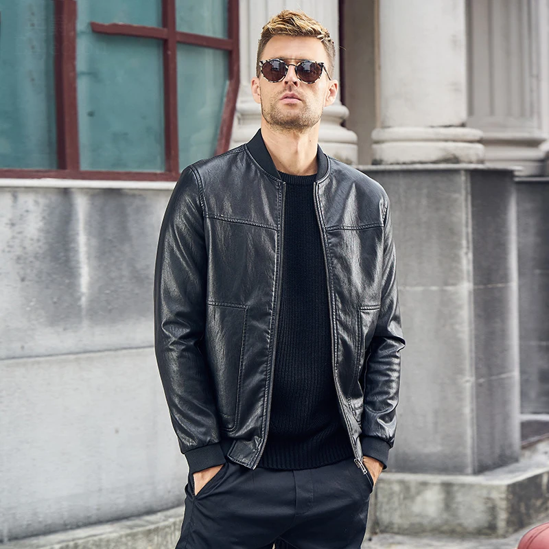 

New Soft Pu Leather Jacket Men Short Slim Fit Motorcycle Faux Leather Jackets Male stand Collar black Leather Coat LX2595