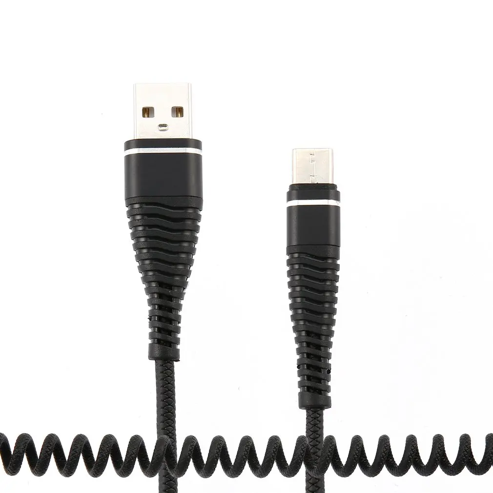 Spiral Type-c Male Extension Cord Data Sync Charger Wire Charging Cable USB-C Type C Cable Stretched Coiled Spring for Samsung