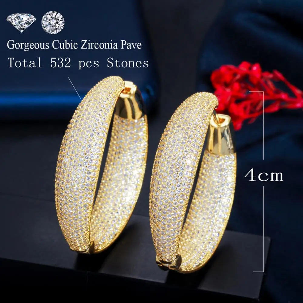 ThreeGraces Gorgeous White Full Cubic Zirconia Stone Big Round CZ Hoop Earrings for Ladies Korean Fashion Party Jewelry ER510