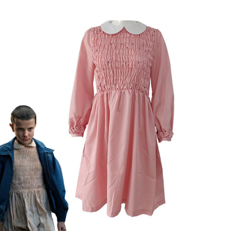 

Stranger Things Eleven Millie Bobby Cosplay Costume Pink Dress Halloween Carnival Uniforms