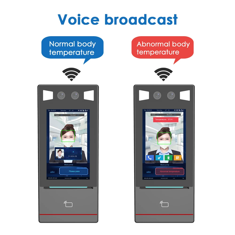 20000 Dynamic Face Recognition Wrist Temperature Measurement Time Attendance Access Control 7 inch Touch Screen 13.56Mhz Card - Famidy.com