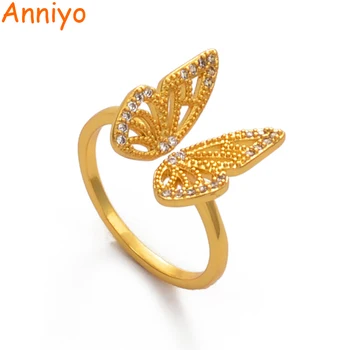 

Anniyo Butterfly Ring for Women Gold Color Resizable Ring Rhinestone African Arab Middle Eastern Wedding Jewelry Gifts #001437