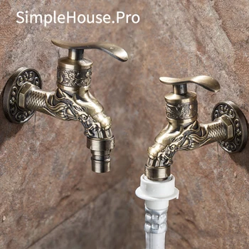 

Carved Wall Bottle Tap Bibcock Zinc Alloy Retro Tap Decorative Outdoor Garden Faucet Washing Machine Mop Tap
