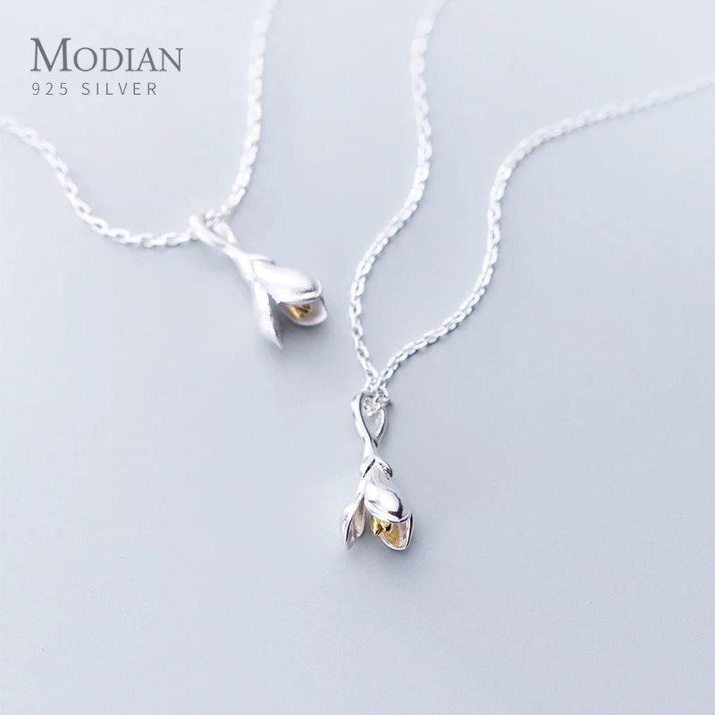Modian New Simple Blooming Magnolia Flower Pendant Necklace for Women Adjustable Sterling Silver 925 Flora Necklace Fine Jewelry