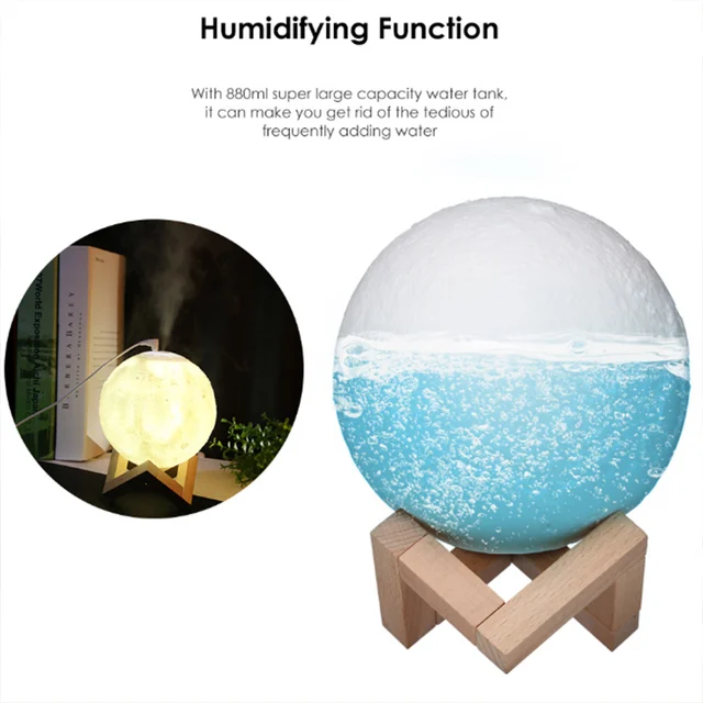 880ML Ultrasonic Moon Air Humidifier Aroma Essential Oil Diffuser LED Night Lamp USB Mist Maker Humidificador Christmas Gift 6
