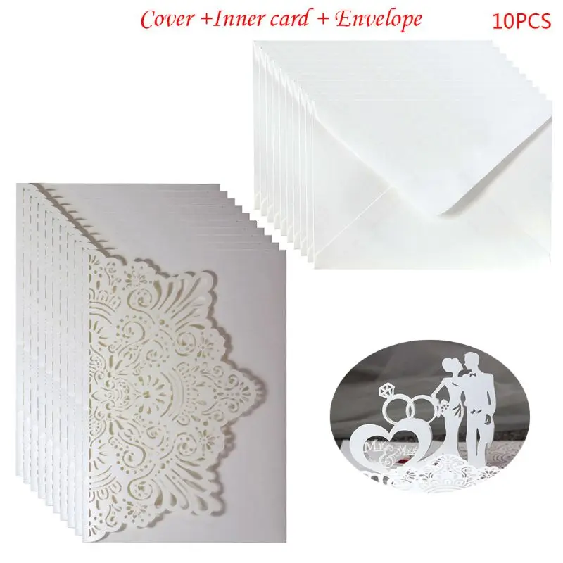  10 Pcs 3D European Style Wedding Invitation Card with Envelope Kits Party Supply - 4.00049E+12