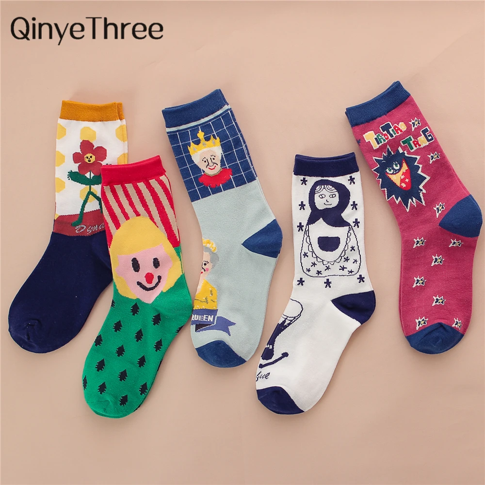 Милые носки для девочек с забавными рисунками из мультфильмов; Детские Зимние хипстерские носки для скейтборда с рисунком «счастливый цветок», «Королева гримаса» и «граффити»