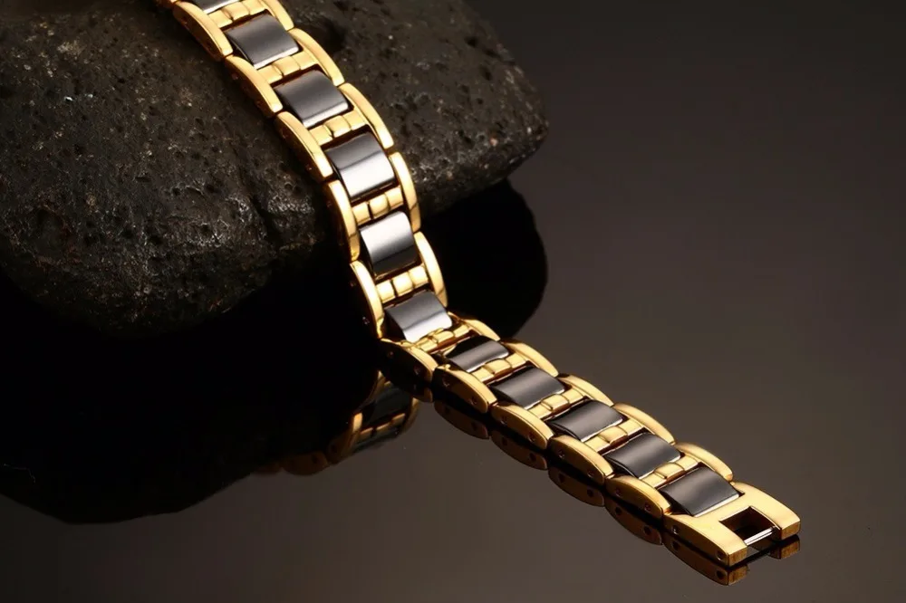 Mens Bracelets Stainless Steel Magnetic Therapy Bracelet Inlaid Black Ceramic Wristband Men Fashion Jewelry Black pulseira masculina 13