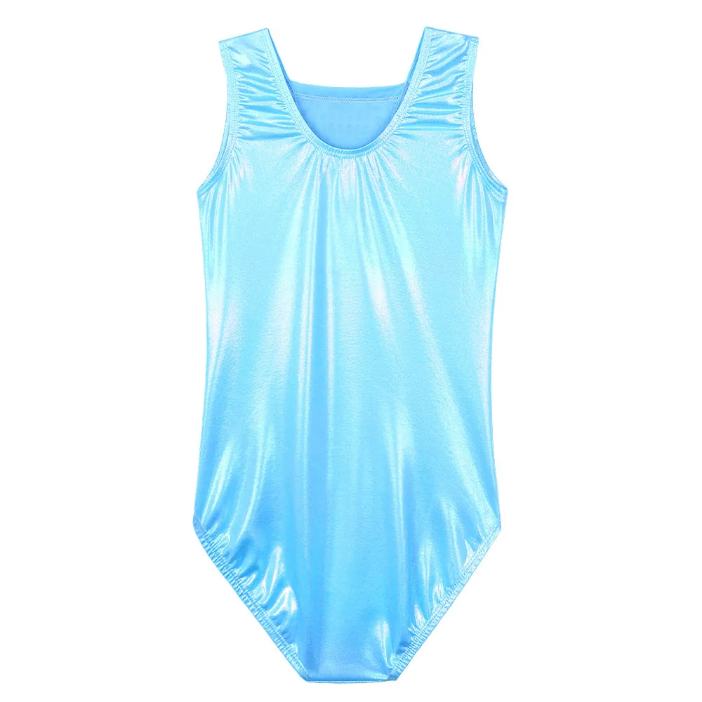 BAOHULU New 3-12 Years Girl Sleeveless Gymnastics Leotard Light Blue Fancy Sequin Ballet Leotard for Kids Ballet Dance Girl