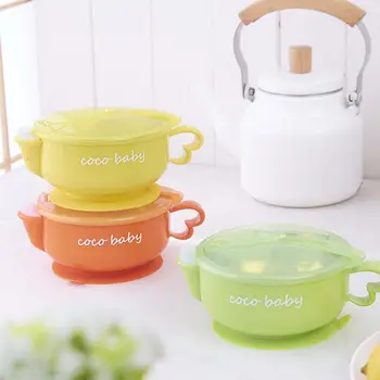 

Baby Stainless Watering Heat-resistant Double-layer Insulation Bowl Baby Food Sucker Bowl Children Feeding Training Tableware