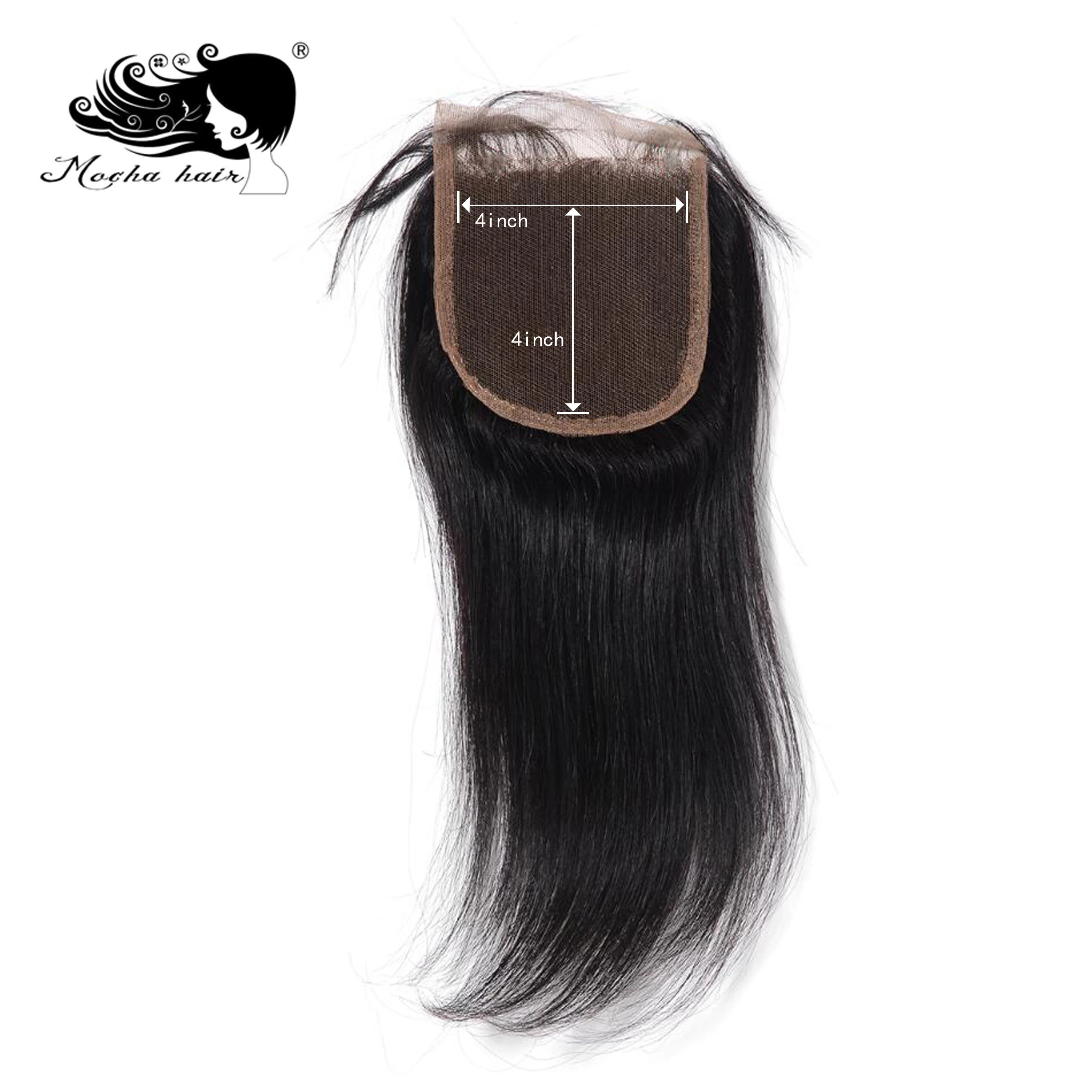 Mocha Hair бразильский Реми прямые волосы Синтетическое закрытие шнурка волос 4 "x 4" Бесплатный Часть 8 дюймов-18 дюймов