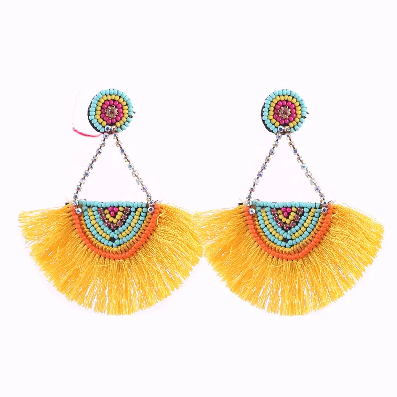 

Sehuoran Women Statement Earrings Boho Ethnic 2019 Spring INS Trendy Colorful Dangle Tasse Earrings Beads Tassel Jewelry Wedding