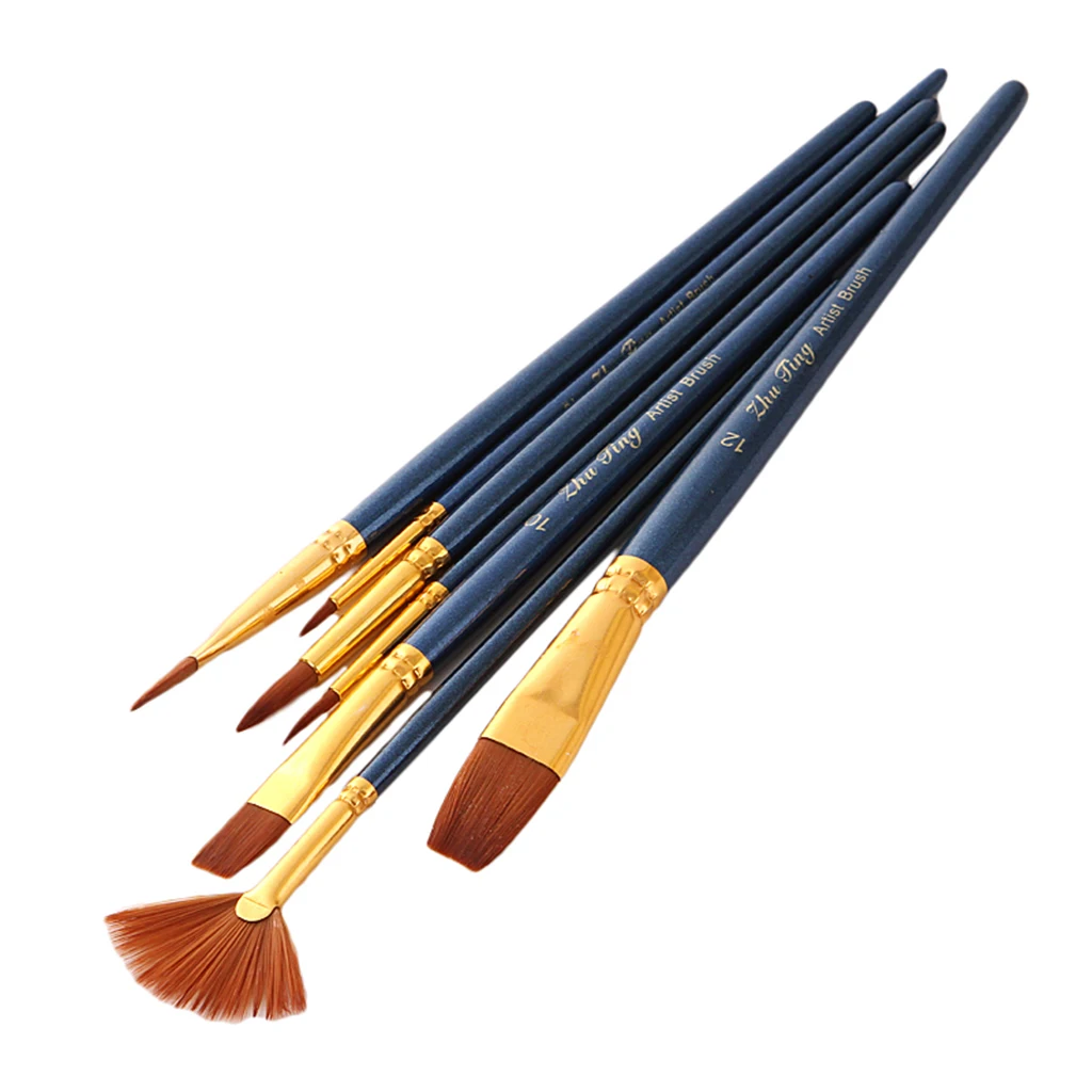 7Pcs Pointed-Round Fan Shaped Paintbrush Set Nylon Hair Artist Paint Brushes