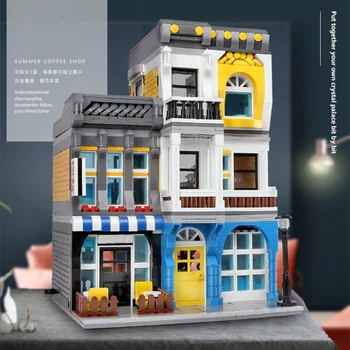 

Building Blocks toy Assembling small particles Building Blocks set City street view summer cafe assembled toy model