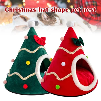 

Warm Autumn Winter 3D Pet House Three-Dimensional Sponge Cat Tent Christmas Hat Shape Small Dog House P7Ding