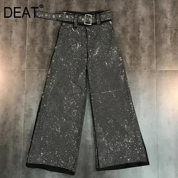 

DEAT 2018 Fashion New Shining Loose Sashes Casual Women Pants Trendy Autumn Tide Personality Hot Sale Bottoms BE734